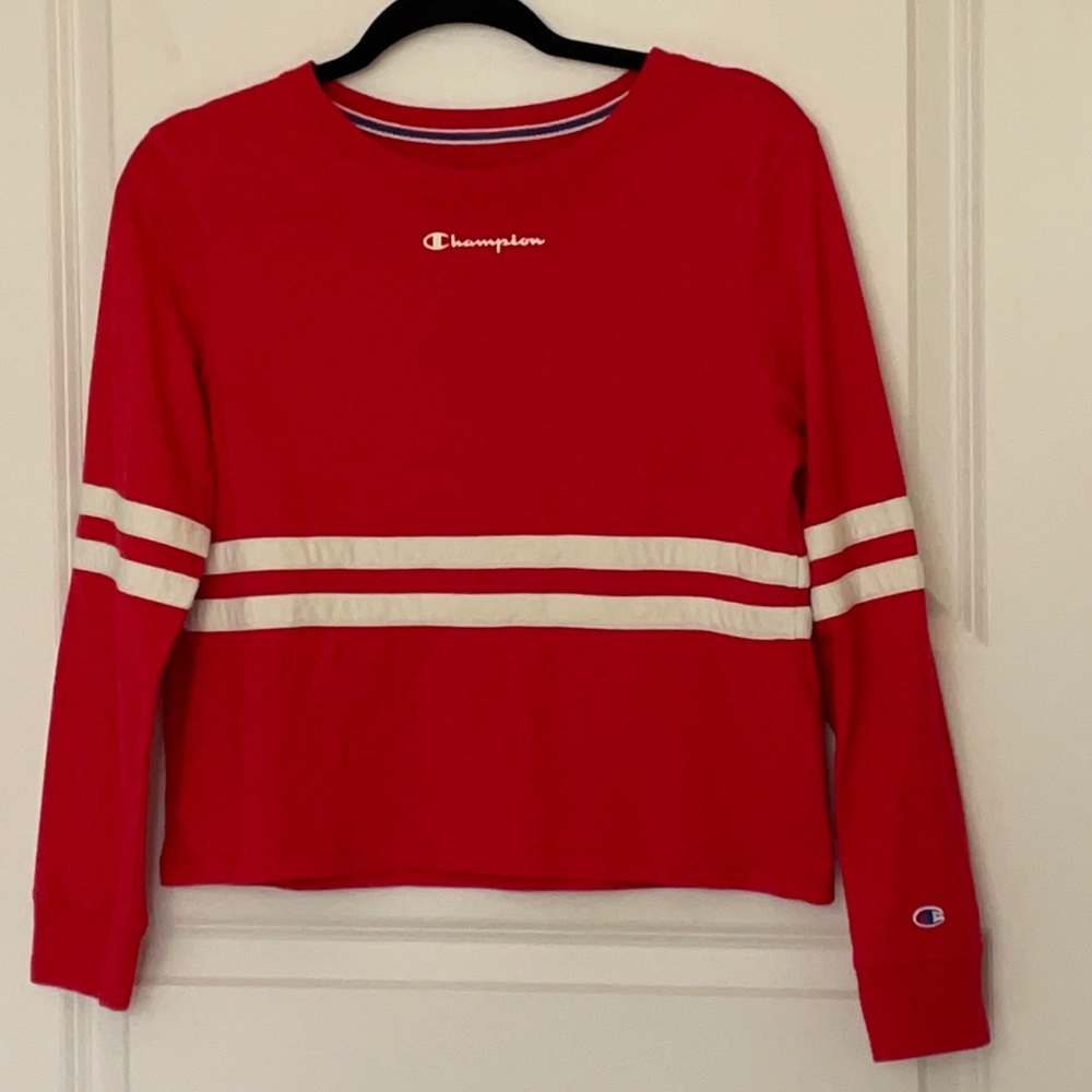 Champion Red Varsity Stripe Crop Top Small